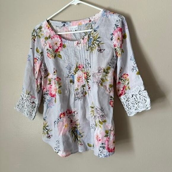 J Jill Love Linen Shirt Womens Extra Small Petite Summer Lightweight Cottagecore - Picture 2 of 10